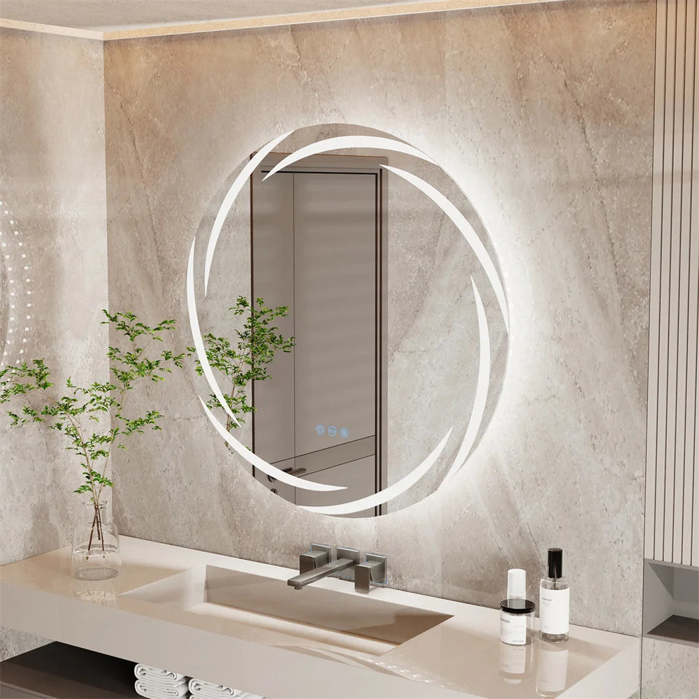LUVODI 80cm Round Backlit Bathroom Mirror LED Illuminated Wall Mounted Vanity Mirror with Anti-Fog Feature