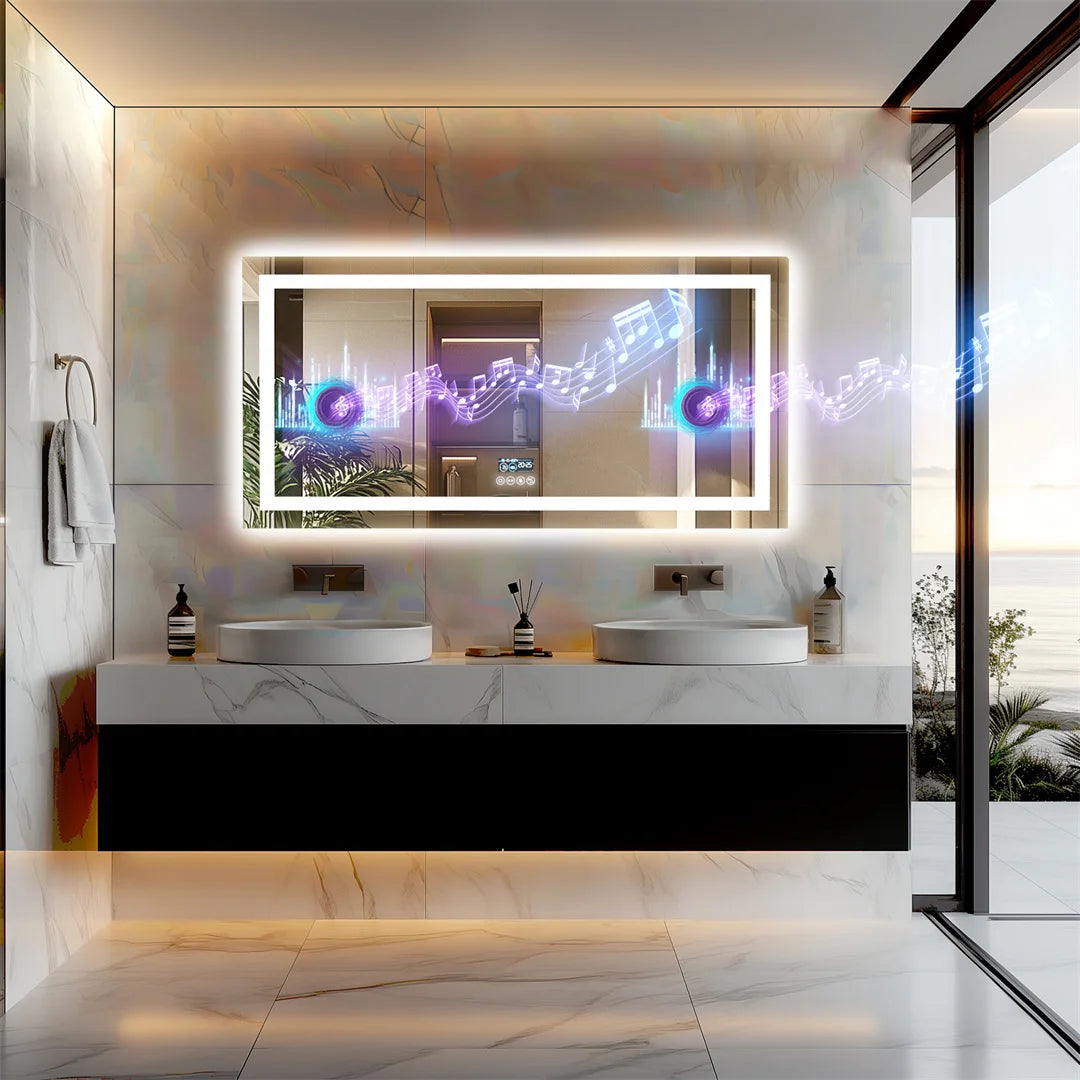 LUVODI Large Bluetooth Bathroom Mirror with LED Light Rectangle Anti-Fog Vanity Mirror with Bluetooth Speaker 3 Color Temperatur