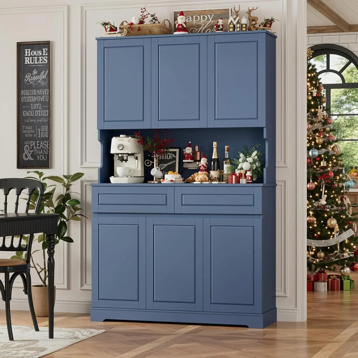 74" Pantry Cabinet, Tall Kitchen Pantry Cabinet with 6 Doors and 2 Drawers, Kitchen Hutch with Wide Countertop, Modern, Custom