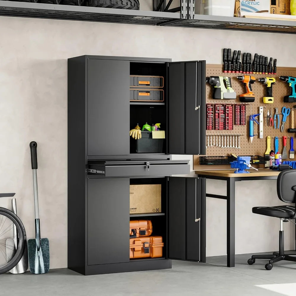 Metal Garage Storage Cabinet with Locking Doors and Adjustable Shelves, 71" Tool Storage Cabinet with 1 Drawer, Customized