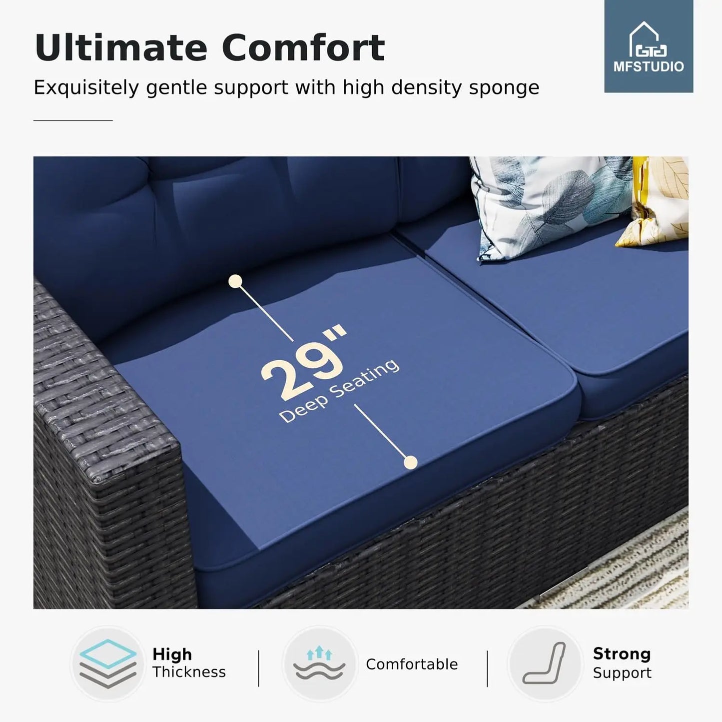 4 Piece Wicker Patio Furniture Set, L Shaped Small Rattan Patio Sectional Sofa Couch Outdoor Conversation Sets with, Customized