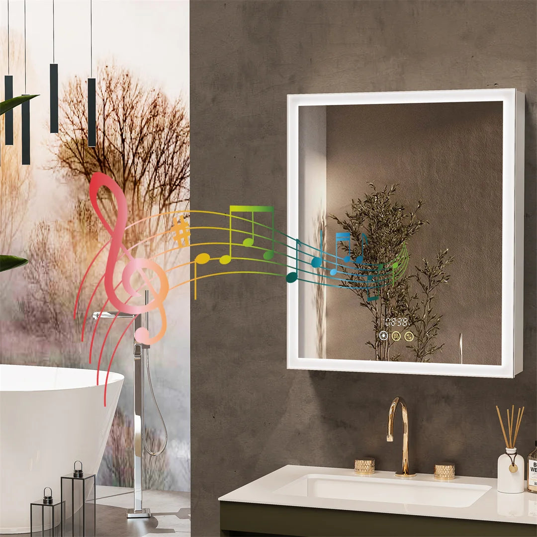 LUVODI 50x70cm Wall-Mounted LED Bathroom Cabinet with Bluetooth Speakers Defogger And Jewelry Storage Smart Mirror Cabinet
