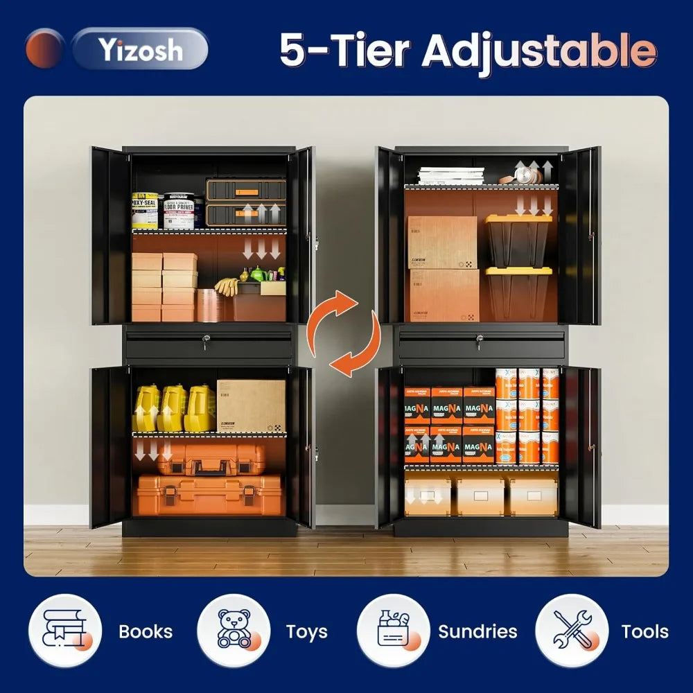 Metal Garage Storage Cabinet with Locking Doors and Adjustable Shelves, 71" Tool Storage Cabinet with 1 Drawer, Customized