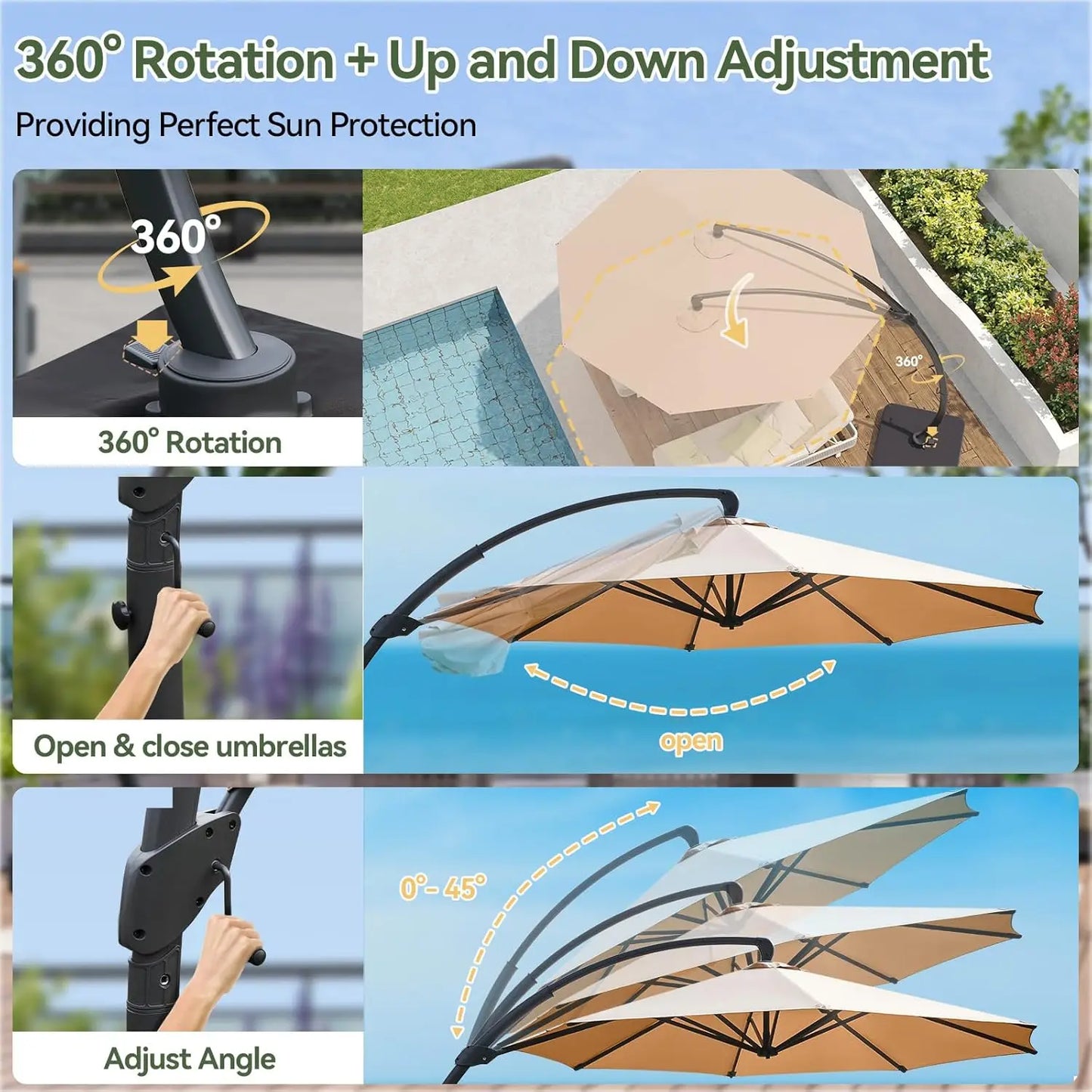 11 FT Cantilever Umbrella with Base Included, Patio Large Aluminum Offset Umbrella Windproof with 360°Rotation,, Customized