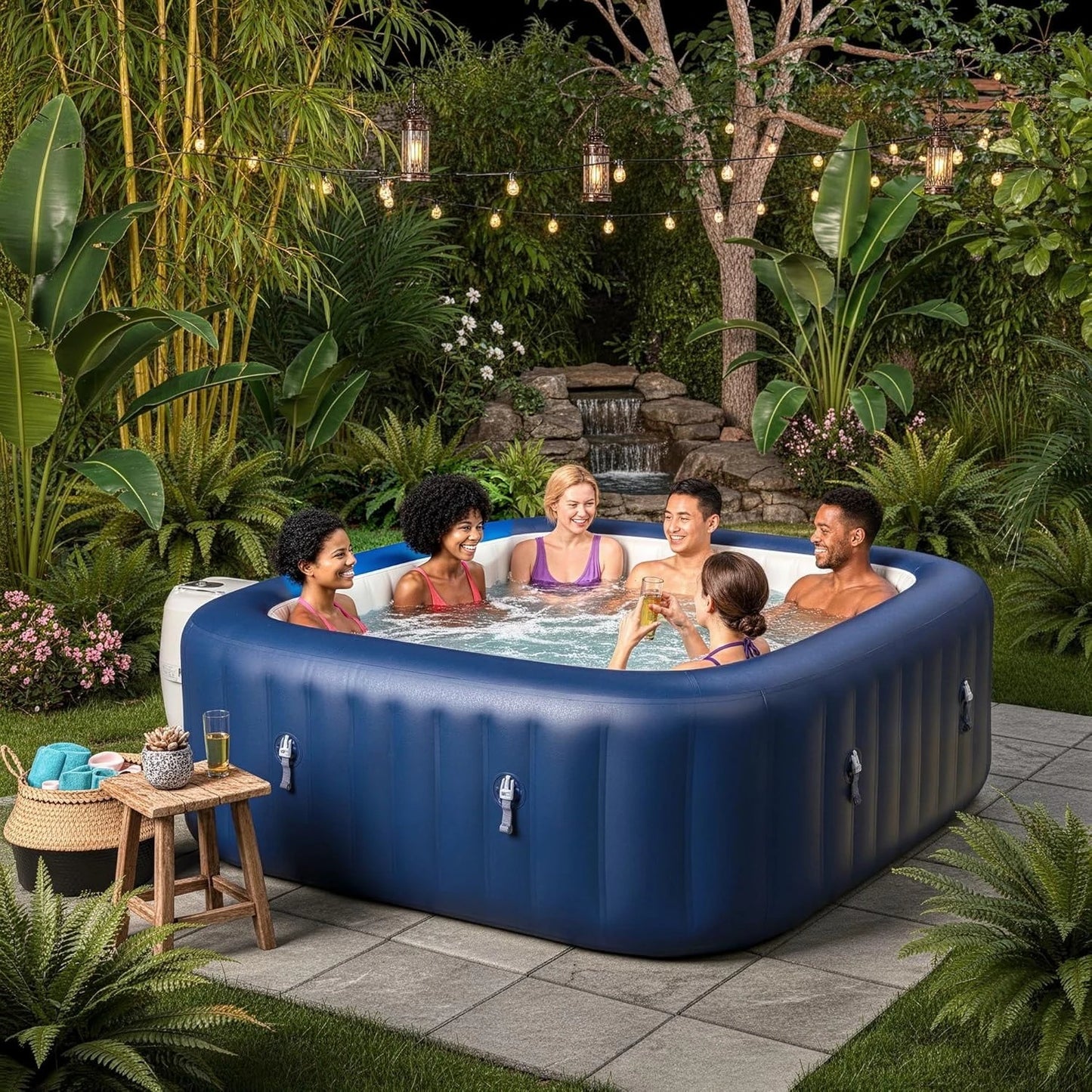 SaluSpa Hawaii 4 to 6 Person Inflatable Hot Tub, Square Energy-Efficient Portable Outdoor Spa with 140 AirJets, 71", Customized