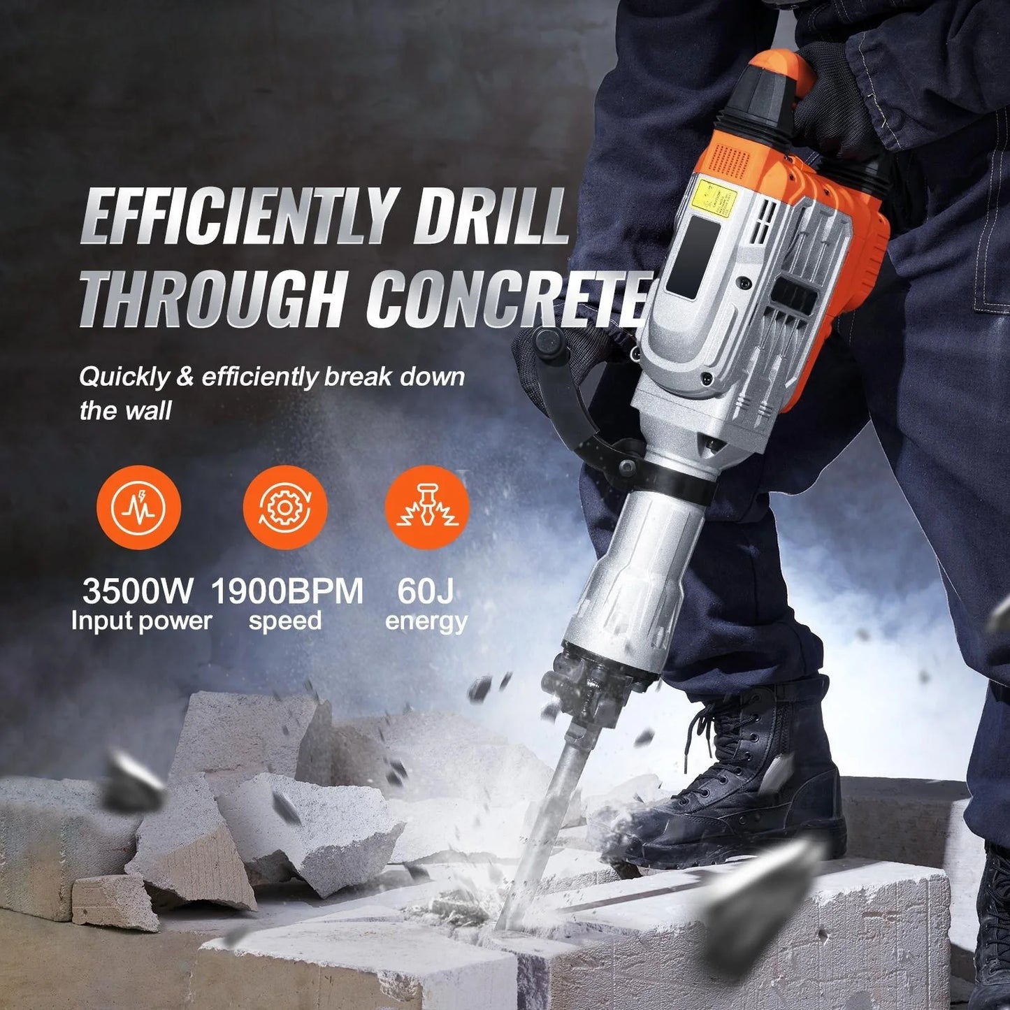 Demolition Jack Hammer 1500W/2200W/3500W Jack Hammer Concrete Breaker Heavy Duty Electric Jack Hammer 2/4pcs Chisel