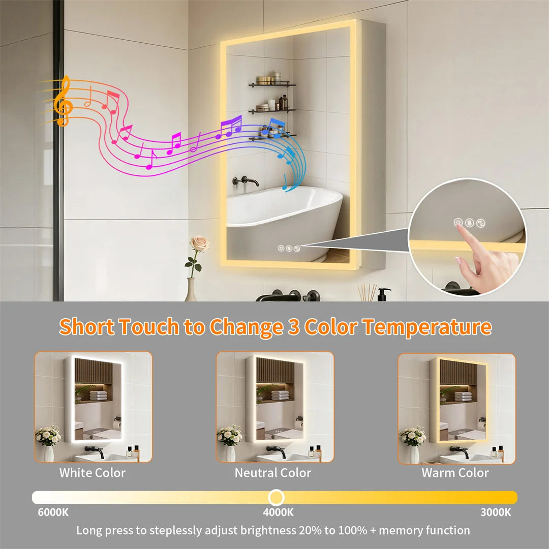 LUVODI 50x70cm Wall-Mounted LED Bathroom Cabinet with Bluetooth Speakers Defogger And Jewelry Storage Smart Mirror Cabinet