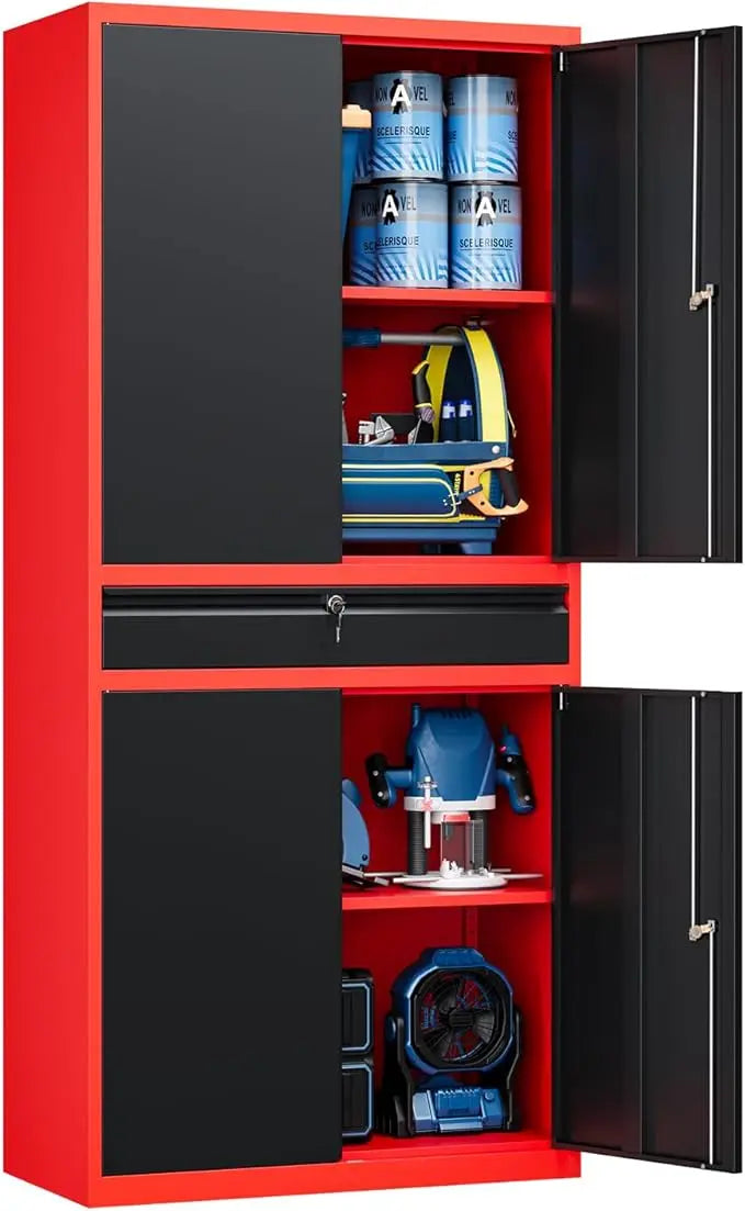 Metal Garage Storage Cabinet with Locking Doors and Adjustable Shelves, 71" Tool Storage Cabinet with 1 Drawer, Customized