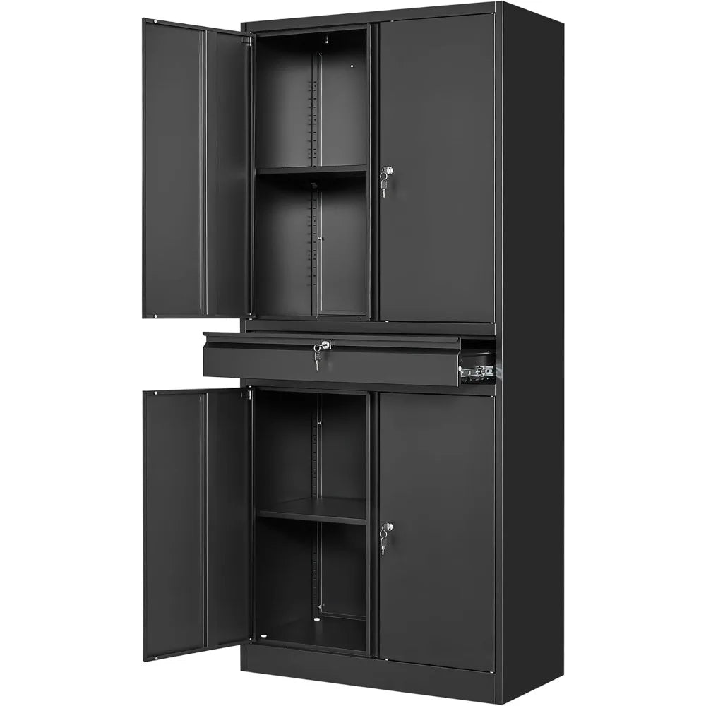 Metal Garage Storage Cabinet with Locking Doors and Adjustable Shelves, 71" Tool Storage Cabinet with 1 Drawer, Customized