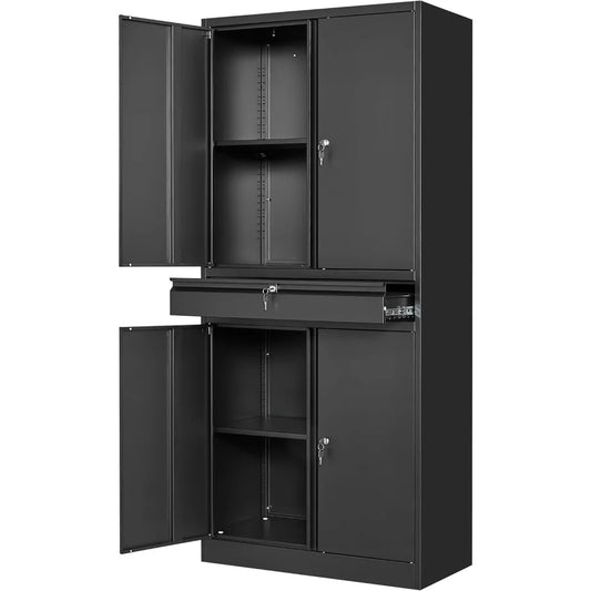 Metal Garage Storage Cabinet with Locking Doors and Adjustable Shelves, 71" Tool Storage Cabinet with 1 Drawer, Customized