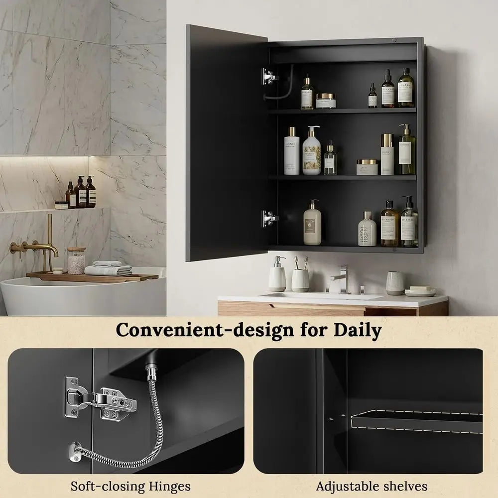 36"X30" Bathroom Medicine Cabinet with Mirror, LED Lighted Medicine Cabinet with Anti-og, 3 ColTemperature SteplDimmable, Metal
