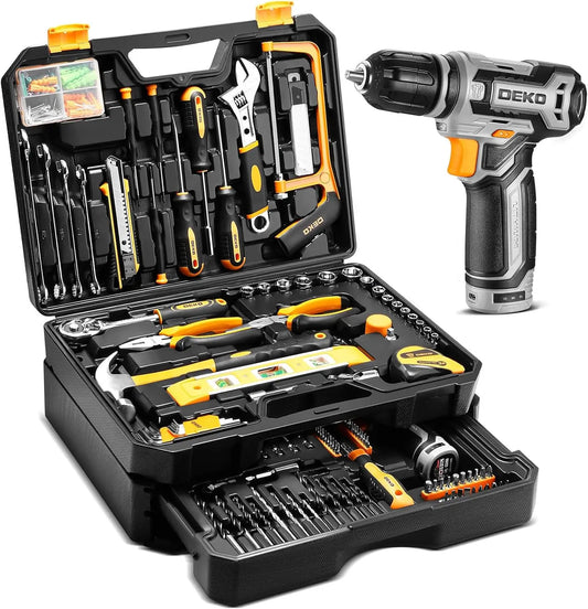Home Mechanic Toolbox with 12V Power Cordless Drill Hand Repair Tools Sets Combo Kits Storage Organizer Drawer Case