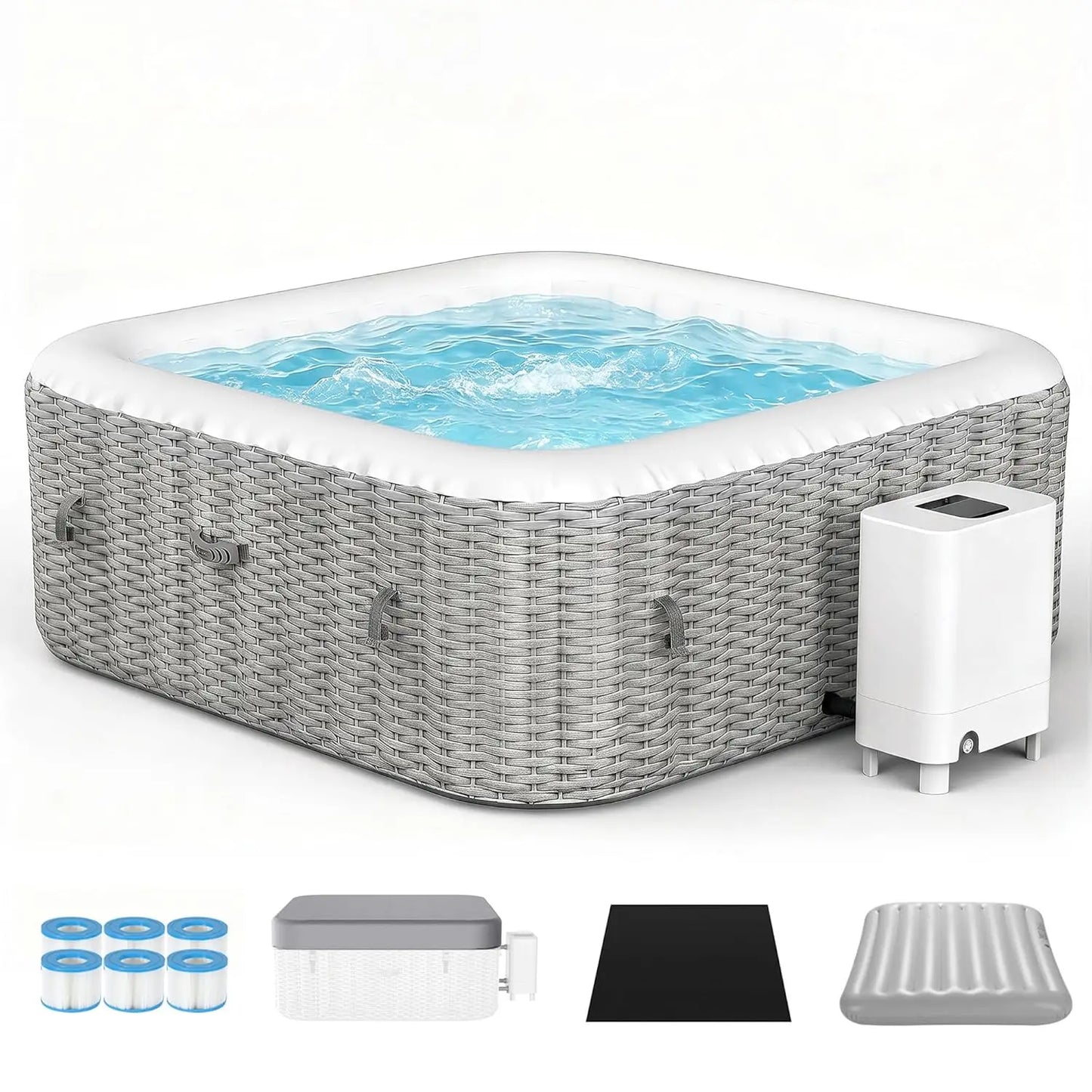 Inflatable Hot Tub Spa Set, Outdoor Bubble Massage Square Portable, 4-6 Person with External Pump, Custom