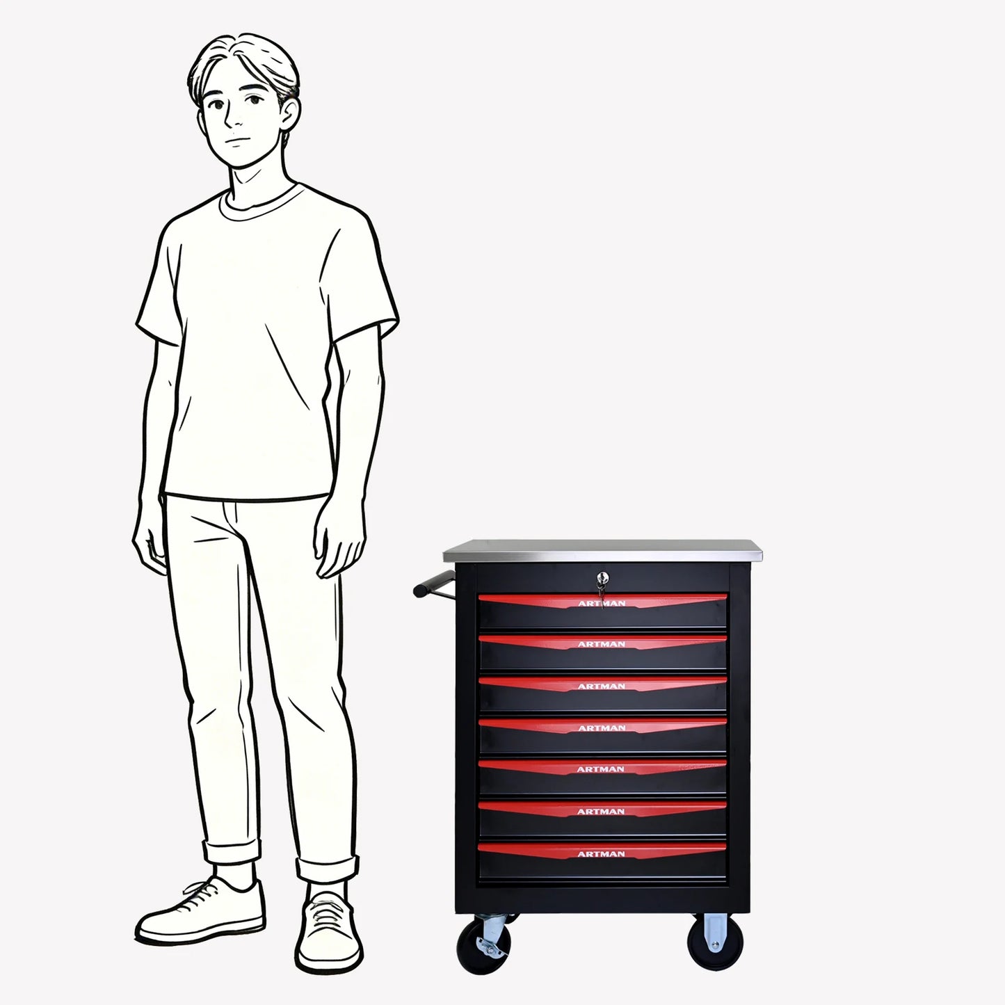 7 Drawer Rolling Tool Box Hardware Storage Tool Cabinet, Heavy Duty Steel Metal Cart, Lockable, Shop Garage NEW，red