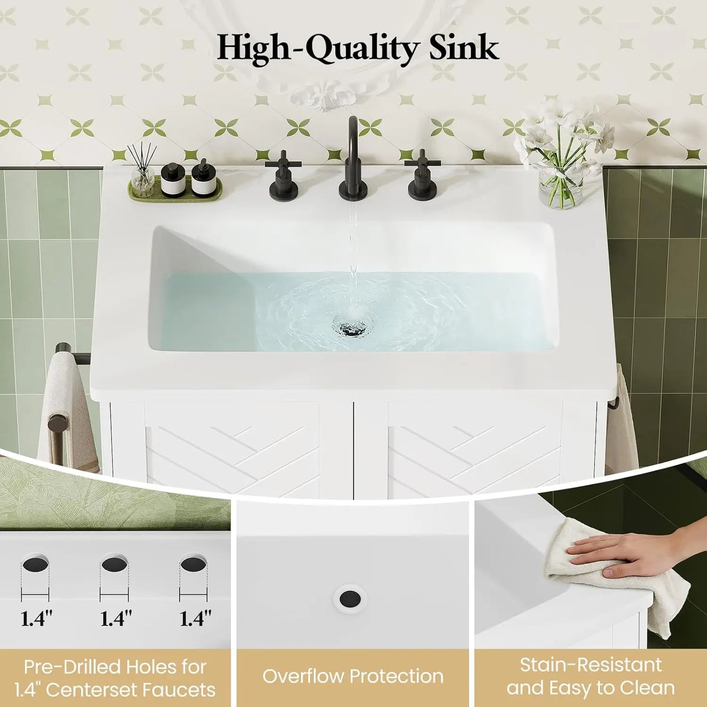 25" Modern Bathroom Vanity with Sink, Free Standing Bathroom Cabinet with 2 Doors Storage and 1 Drawer, Undermount, Customized
