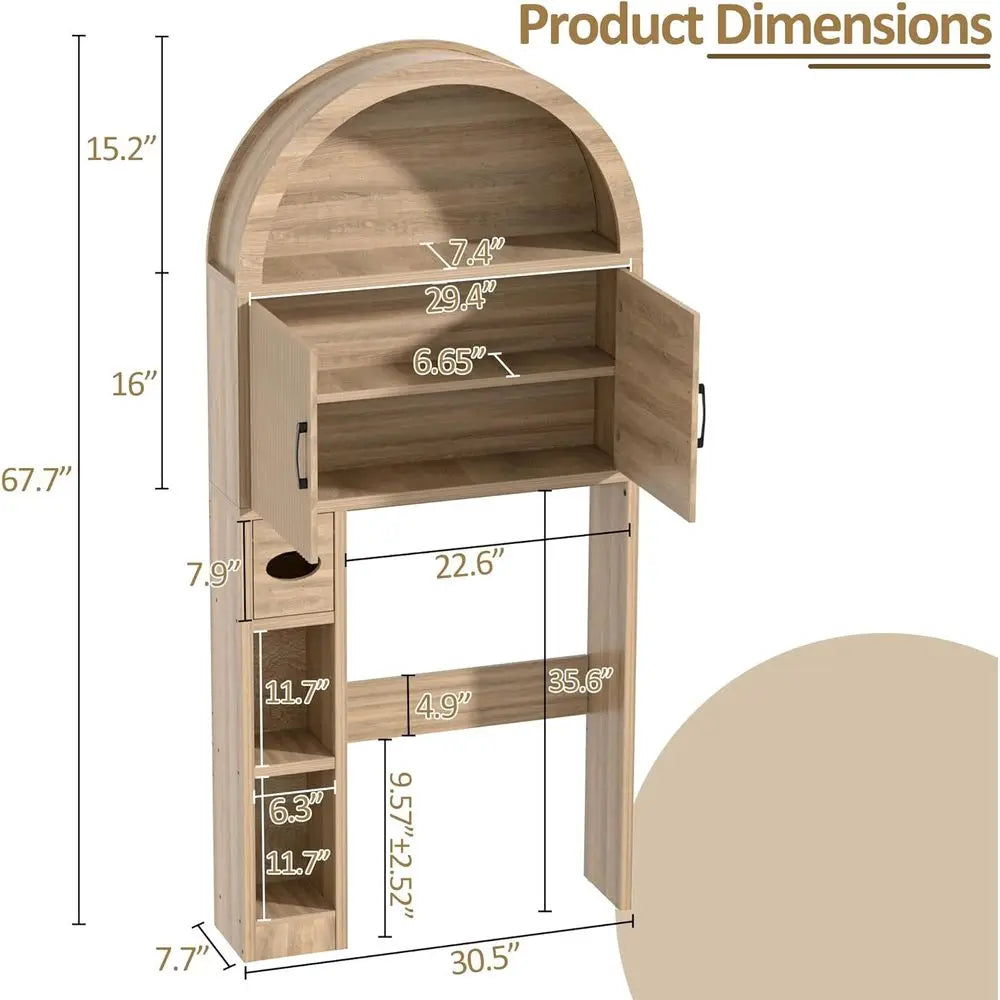 Space-Saving Wooden Over-the-Toilet Storage Cabinet with Shelving and Anti-Tip Feature
