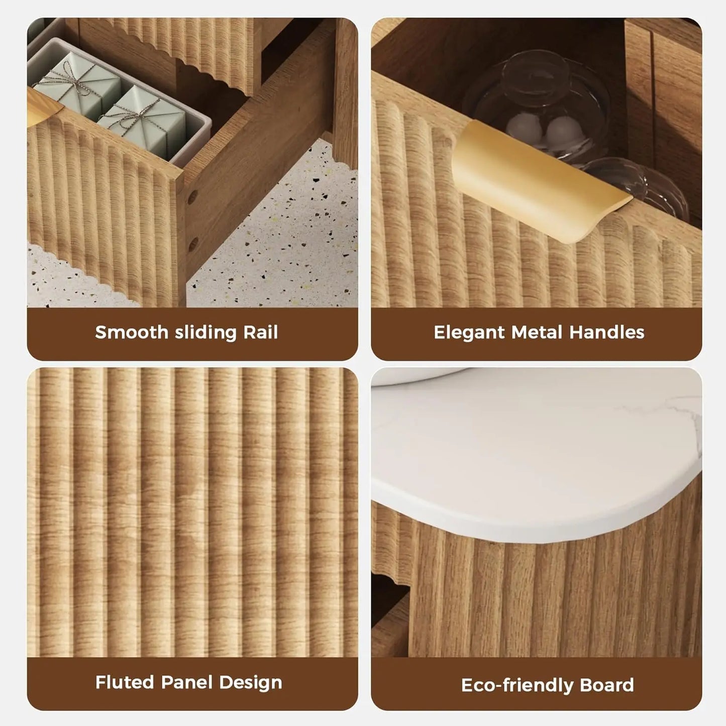 24" Floating Bathroom Vanity Ceramic Sink Combo Fluted 2 Storage Drawers Wall Mounted Natural Wood Grain, Customized