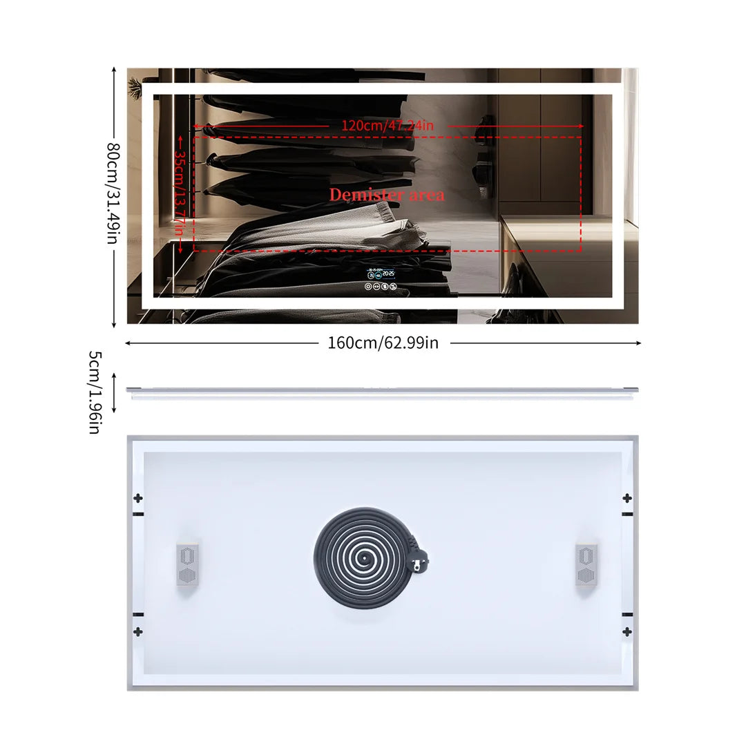 LUVODI Large Bluetooth Bathroom Mirror with LED Light Rectangle Anti-Fog Vanity Mirror with Bluetooth Speaker 3 Color Temperatur
