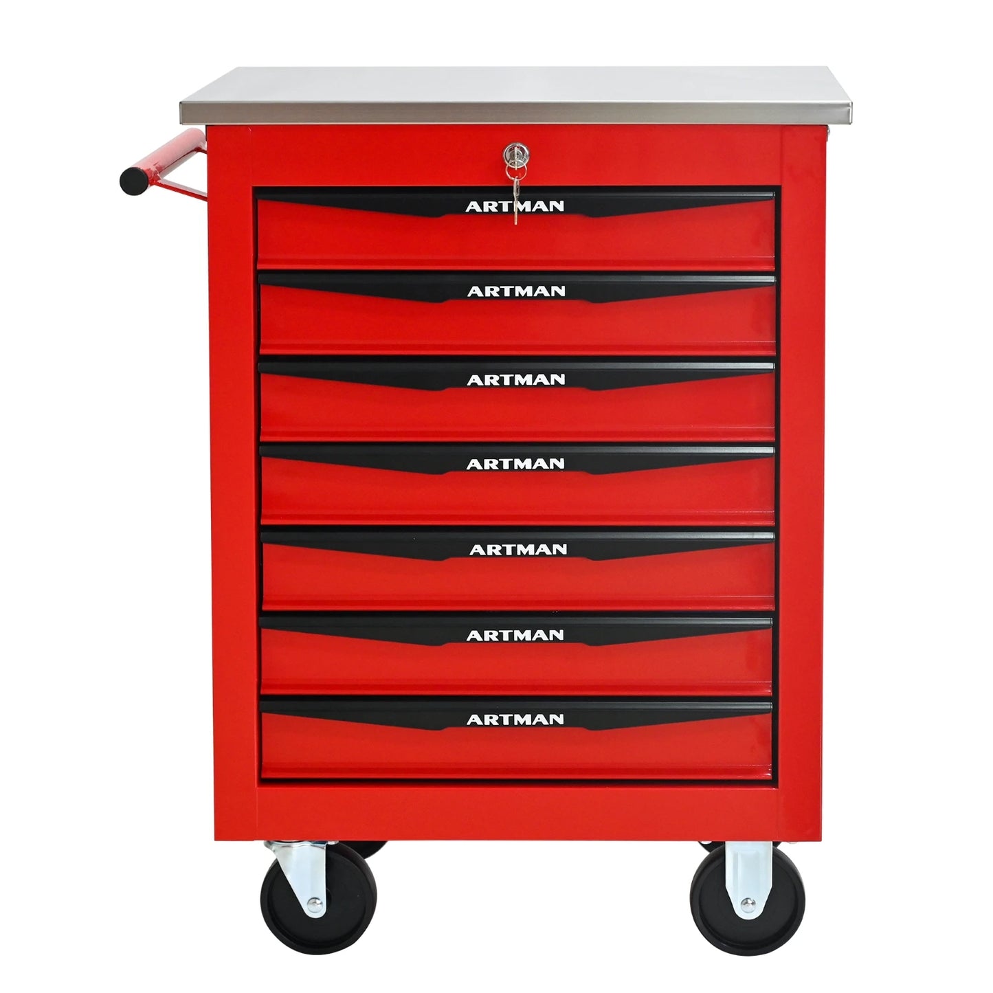 7 Drawer Rolling Tool Box Hardware Storage Tool Cabinet, Heavy Duty Steel Metal Cart, Lockable, Shop Garage NEW，red