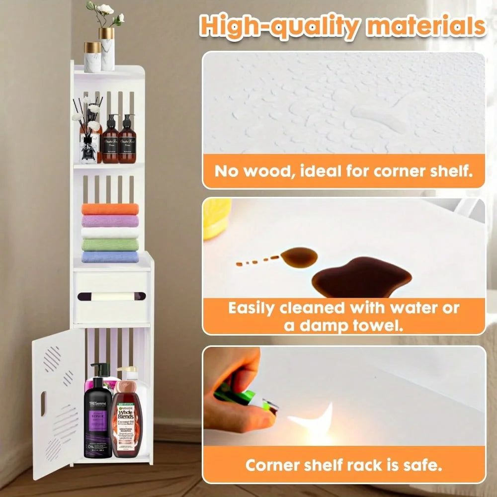 1 Large-Capacity Bathroom Storage Cabinet For PCs, Toilet Paper Holder, Multi-Level Storage Cabinet With Tissue Box, Waterproof