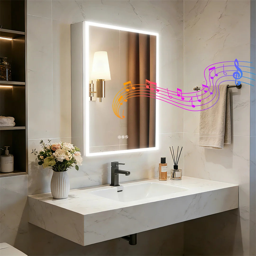 LUVODI 50x70cm Wall-Mounted LED Bathroom Cabinet with Bluetooth Speakers Defogger And Jewelry Storage Smart Mirror Cabinet