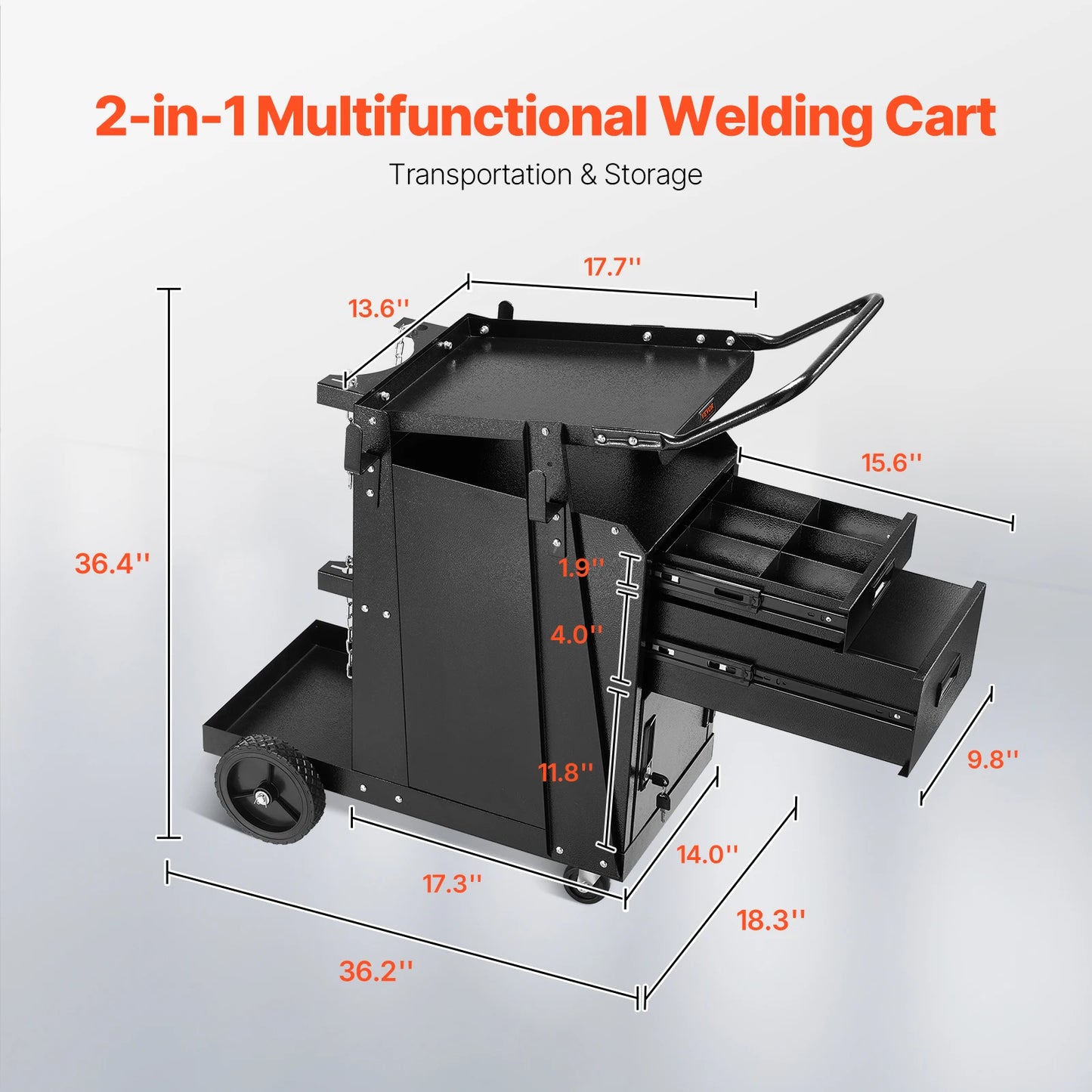 SucceBuy Welding Cart 2 Drawers Welder Cart Heavy Duty Welding Workbench with 360° Swivel Wheels Safety Chains for Mig Welder