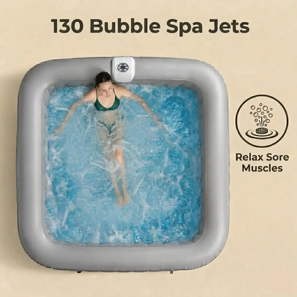 Inflatable Hot Tub 4 6 Person Square Portable Spa 130 Bubble Jets Built in Heater Pump 72 8 x 72 8 x 25 6 Durable 3 Layer PVC