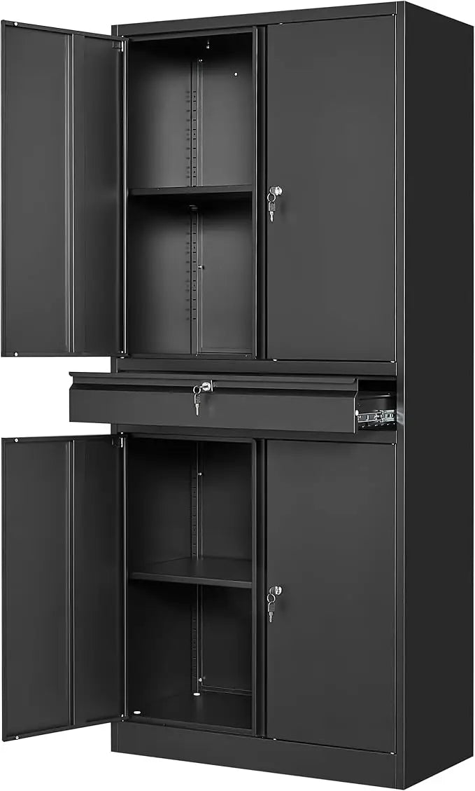 Metal Garage Storage Cabinet with Locking Doors and Adjustable Shelves, 71" Tool Storage Cabinet with 1 Drawer, Customized