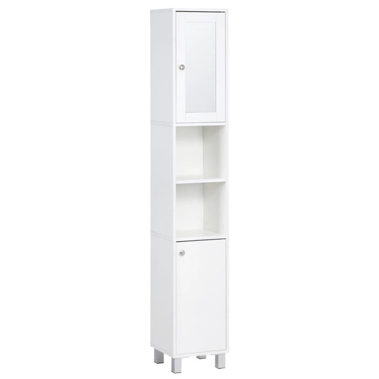Kleankin Tall Bathroom Storage Cabinet with Mirror, Wooden Freestanding Tower Cabinet with Adjustable Shelves for Bathroom