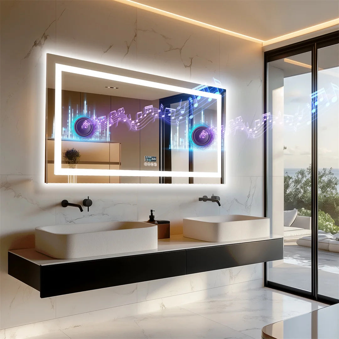 LUVODI Large Bluetooth Bathroom Mirror with LED Light Rectangle Anti-Fog Vanity Mirror with Bluetooth Speaker 3 Color Temperatur