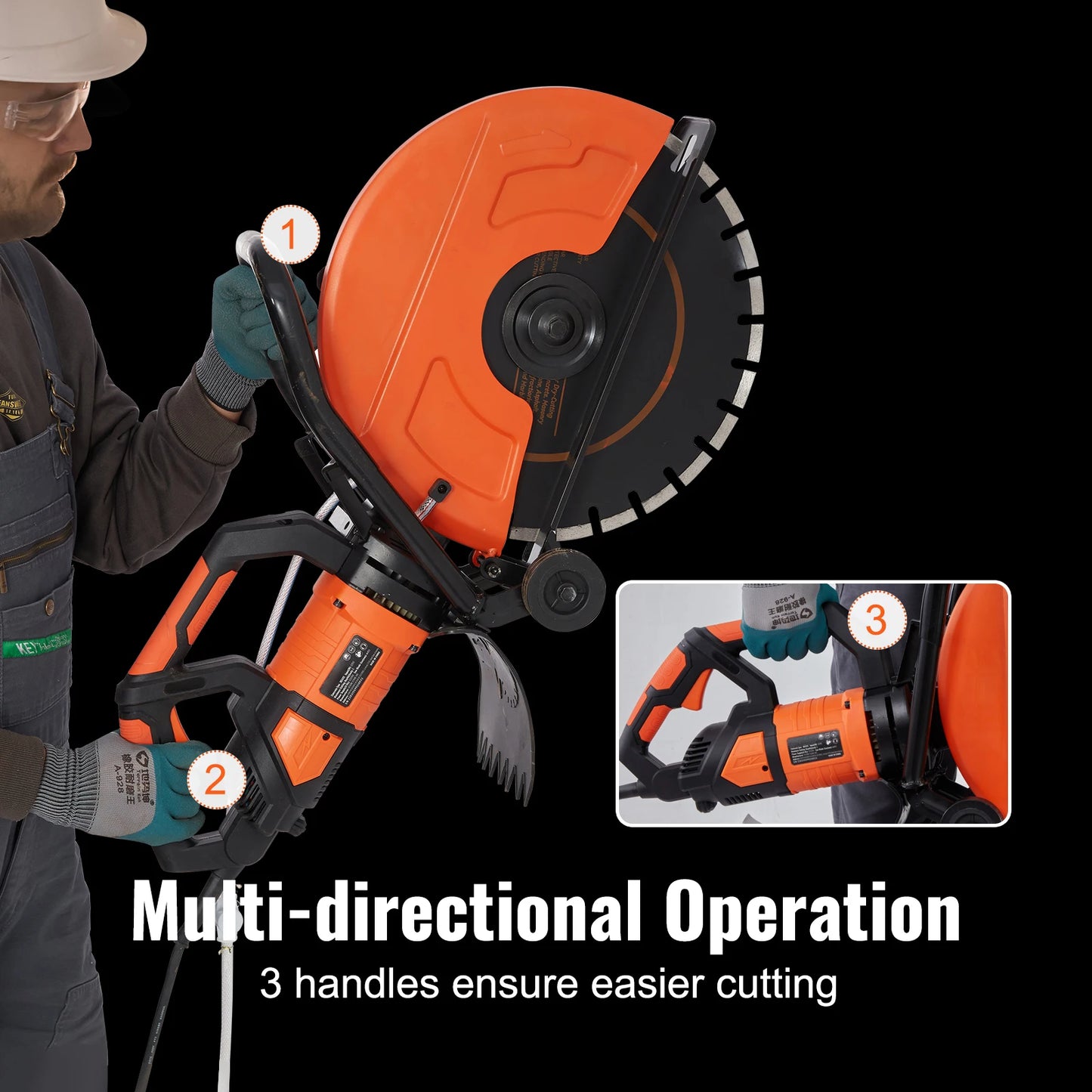 Electric Concrete Saw 16 in 3200 W 15 A Motor Circular Saw Cutter with Max. 6 in Adjustable Cutting Depth Wet Disk Saw