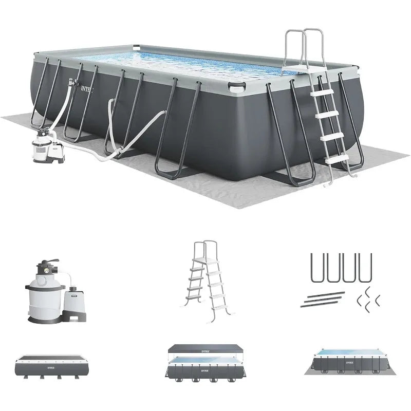 18' x 9' x 52" Ultra XTR Rectangular Frame Swimming Pool Set with Pump - Above Ground Backyard Large Rectangle Pool with 4
