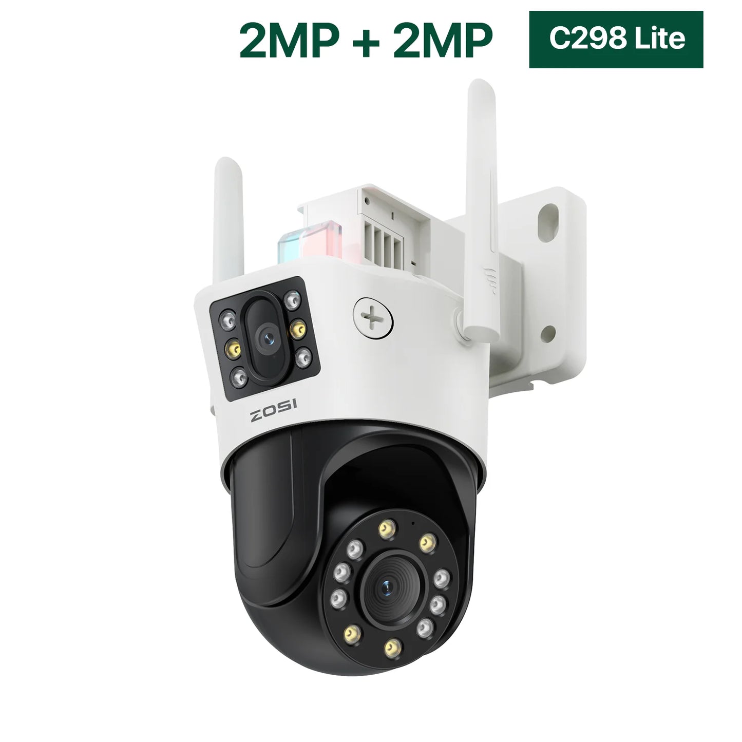ZOSI C298 4K 8MP Dual-Lens(2x4MP) Wired WiFi PTZ Security Camera Outdoor with Wide Angle 8X Hybrid Zoom 360 Surveillane Cam