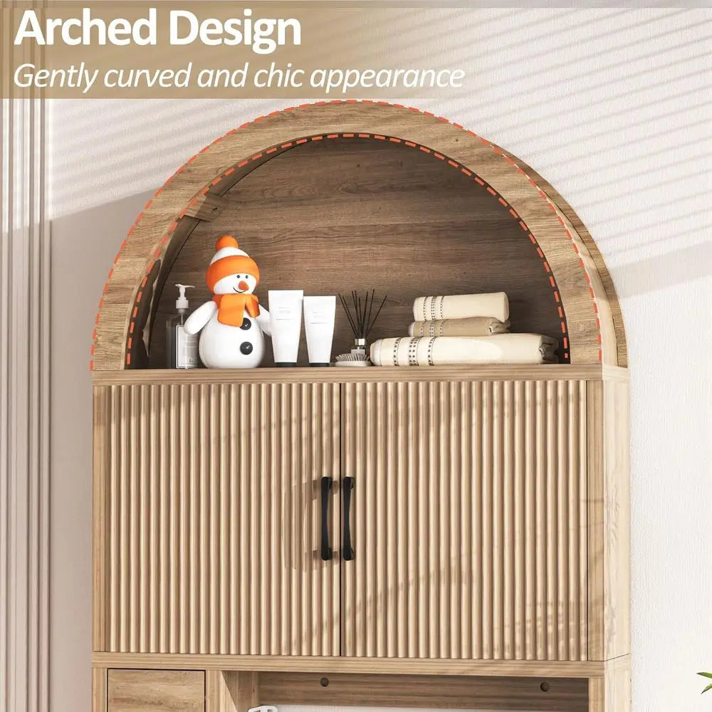 Space-Saving Wooden Over-the-Toilet Storage Cabinet with Shelving and Anti-Tip Feature