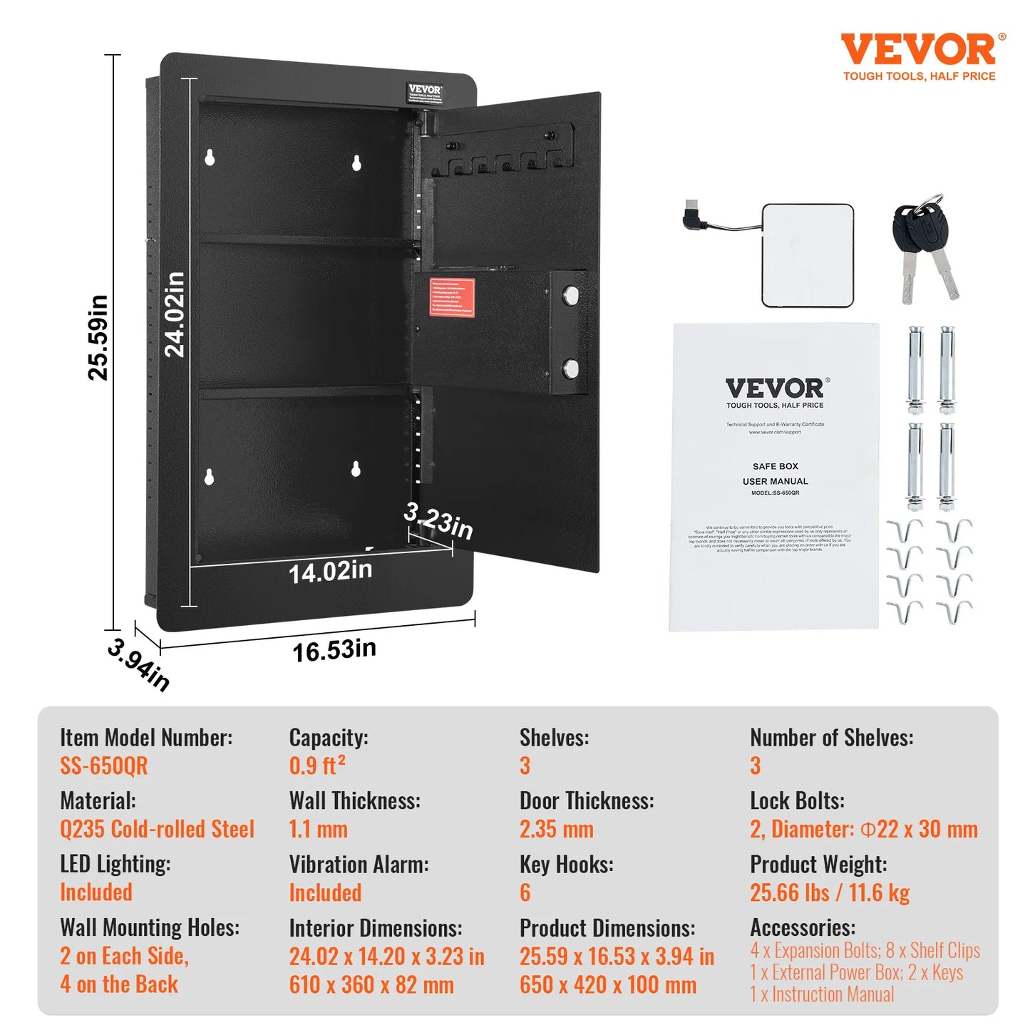 SucceBuy Tall Wall Safe 3/4-Tier Hidden Wall Safe w/ Keypad Q235 Cold-Rolled Steel In Wall Safe for Money Jewelry Passport Home
