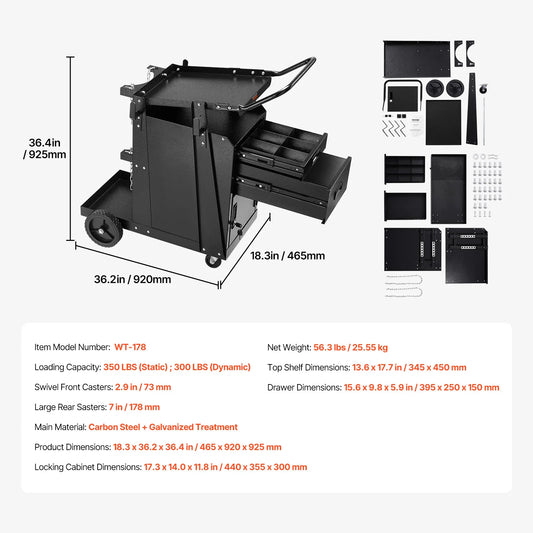 SucceBuy Welding Cart 2 Drawers Welder Cart Heavy Duty Welding Workbench with 360° Swivel Wheels Safety Chains for Mig Welder