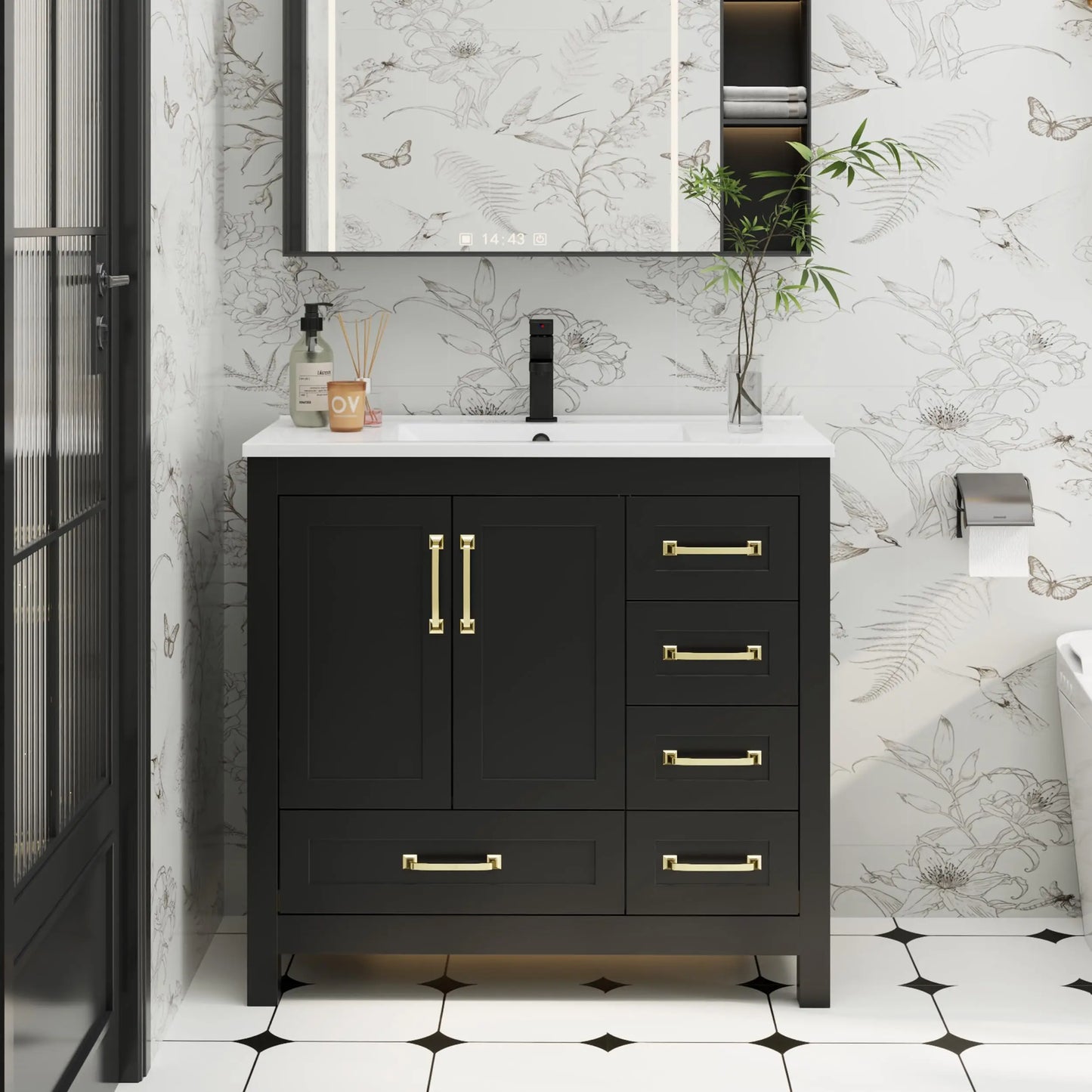 30" Bathroom Vanities with Sink Combo, Modern Thickened Wood Bathroom Storage Cabinet W/Undermount Sink,Matte Black Faucet Drain