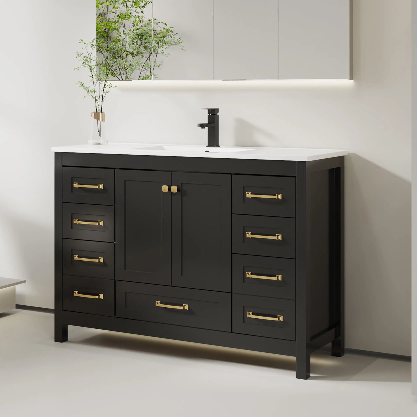 30" Bathroom Vanities with Sink Combo, Modern Thickened Wood Bathroom Storage Cabinet W/Undermount Sink,Matte Black Faucet Drain