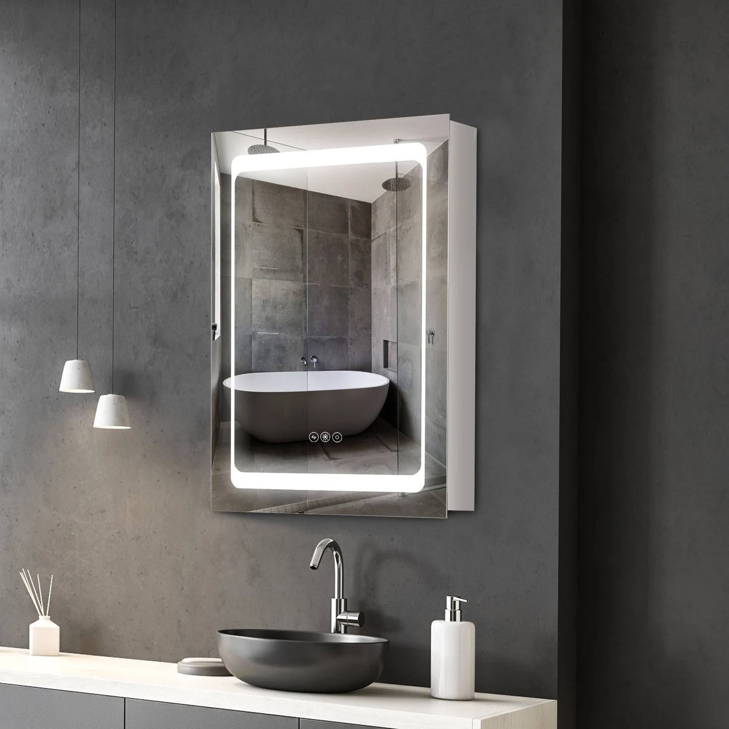 Kleankin Led Lighted Medicine Cabinet with Mirror, Wall Mounted Plug-In Bathroom Organizer with 3 Storage Shelves