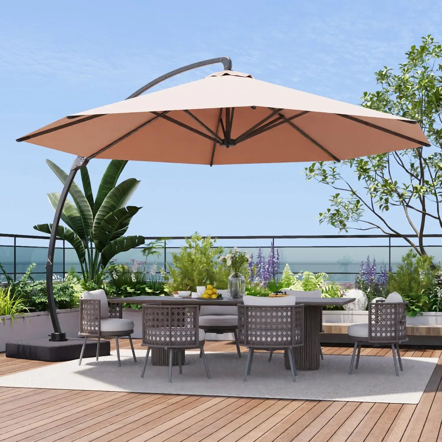 11 FT Cantilever Umbrella with Base Included, Patio Large Aluminum Offset Umbrella Windproof with 360°Rotation,, Customized