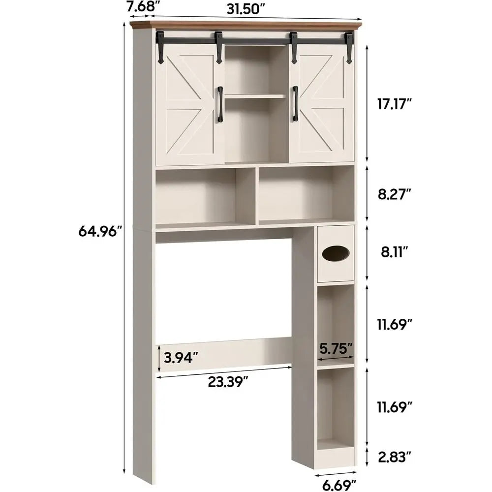 Space-Saving Toilet Storage Cabinet with Sliding Barn Doors, Bathroom Organizer featuring Toilet Paper Holder and Shelves for La