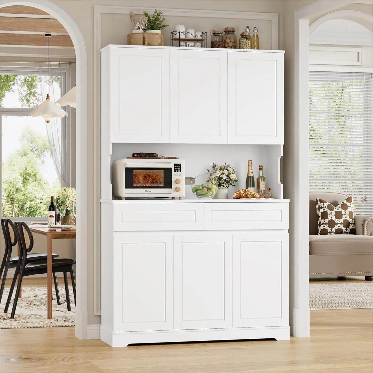 74" Pantry Cabinet, Tall Kitchen Pantry Cabinet with 6 Doors and 2 Drawers, Kitchen Hutch with Wide Countertop, Modern, Custom