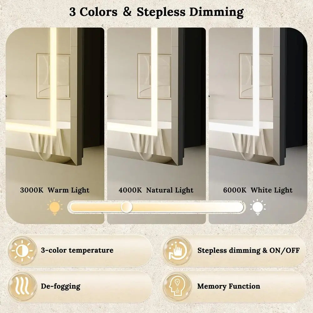 36"X30" Bathroom Medicine Cabinet with Mirror, LED Lighted Medicine Cabinet with Anti-og, 3 ColTemperature SteplDimmable, Metal