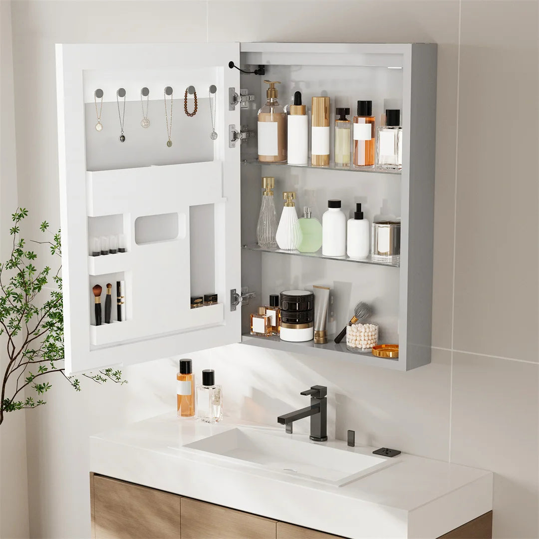 LUVODI 50x70cm Wall-Mounted LED Bathroom Cabinet with Bluetooth Speakers Defogger And Jewelry Storage Smart Mirror Cabinet