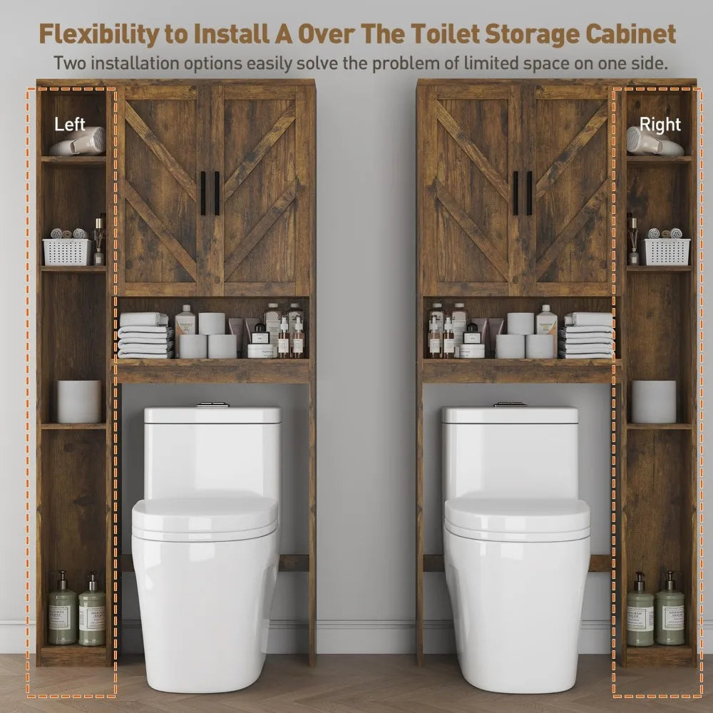 Over The Toilet Storage Cabinet with 7 Storage Shelves, Above Toilet Bathroom Organizer with Toilet Paper Holder Stand, Behind T