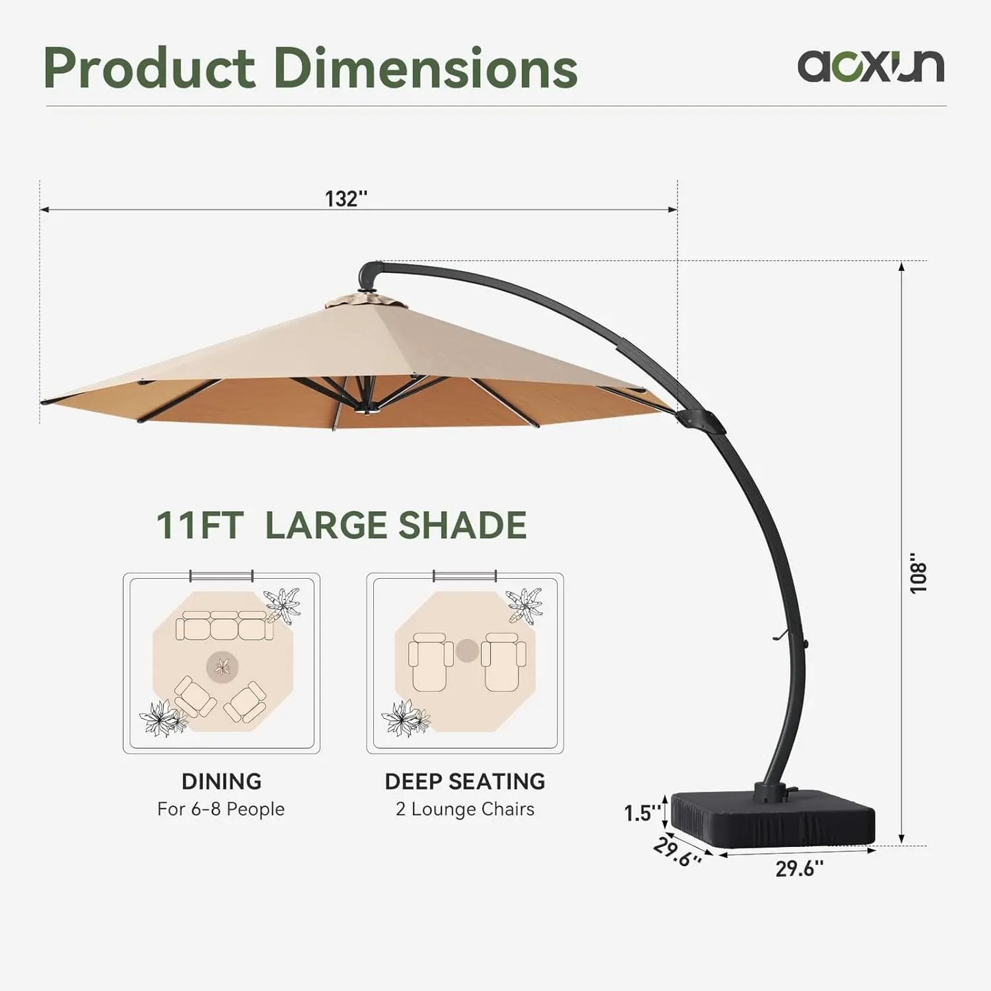11 FT Cantilever Umbrella with Base Included, Patio Large Aluminum Offset Umbrella Windproof with 360°Rotation,, Customized
