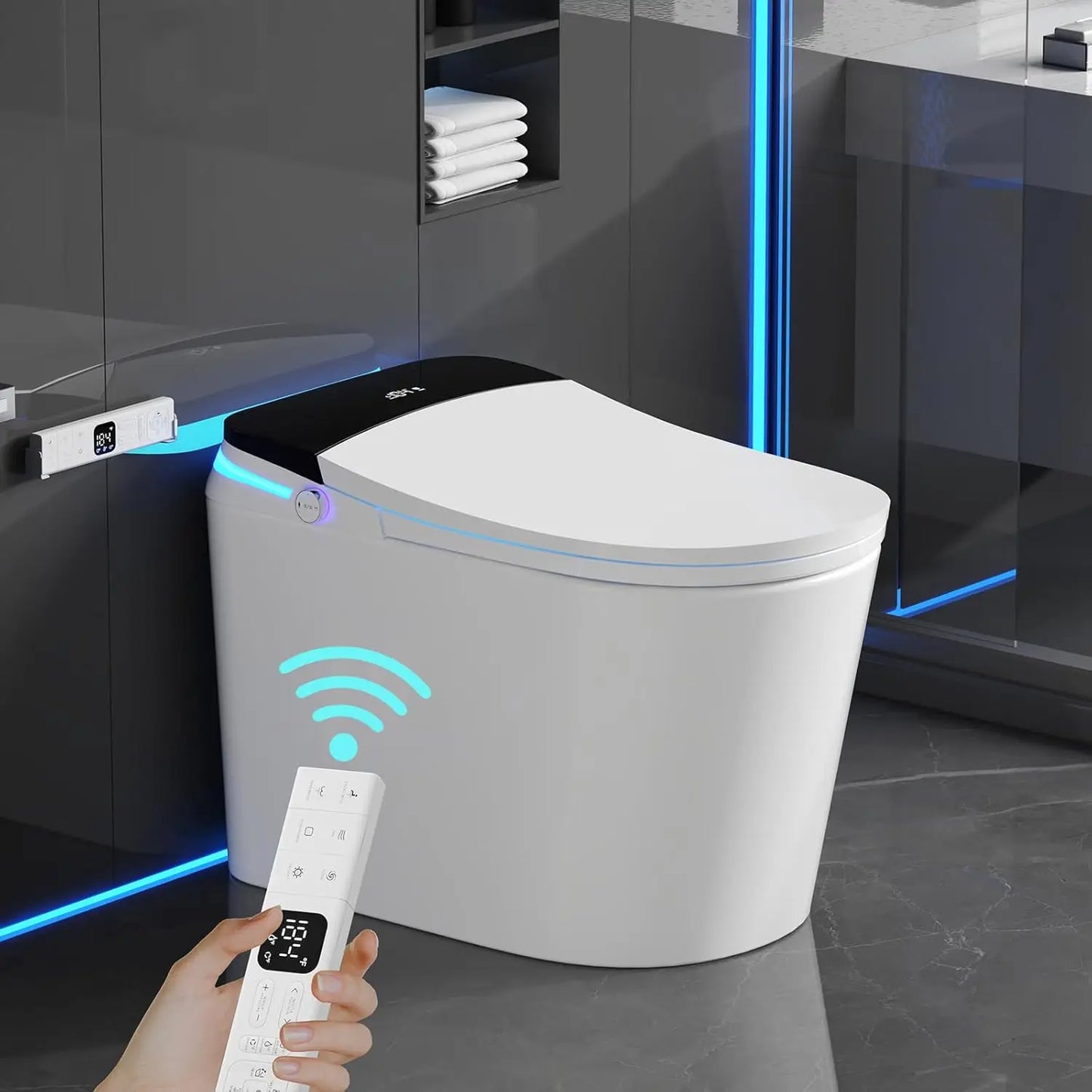 One Piece Smart Bidet Toilet, 360° Siphon Auto Flush, Automatic Lid, LED Light, Bathroom Use, Custom