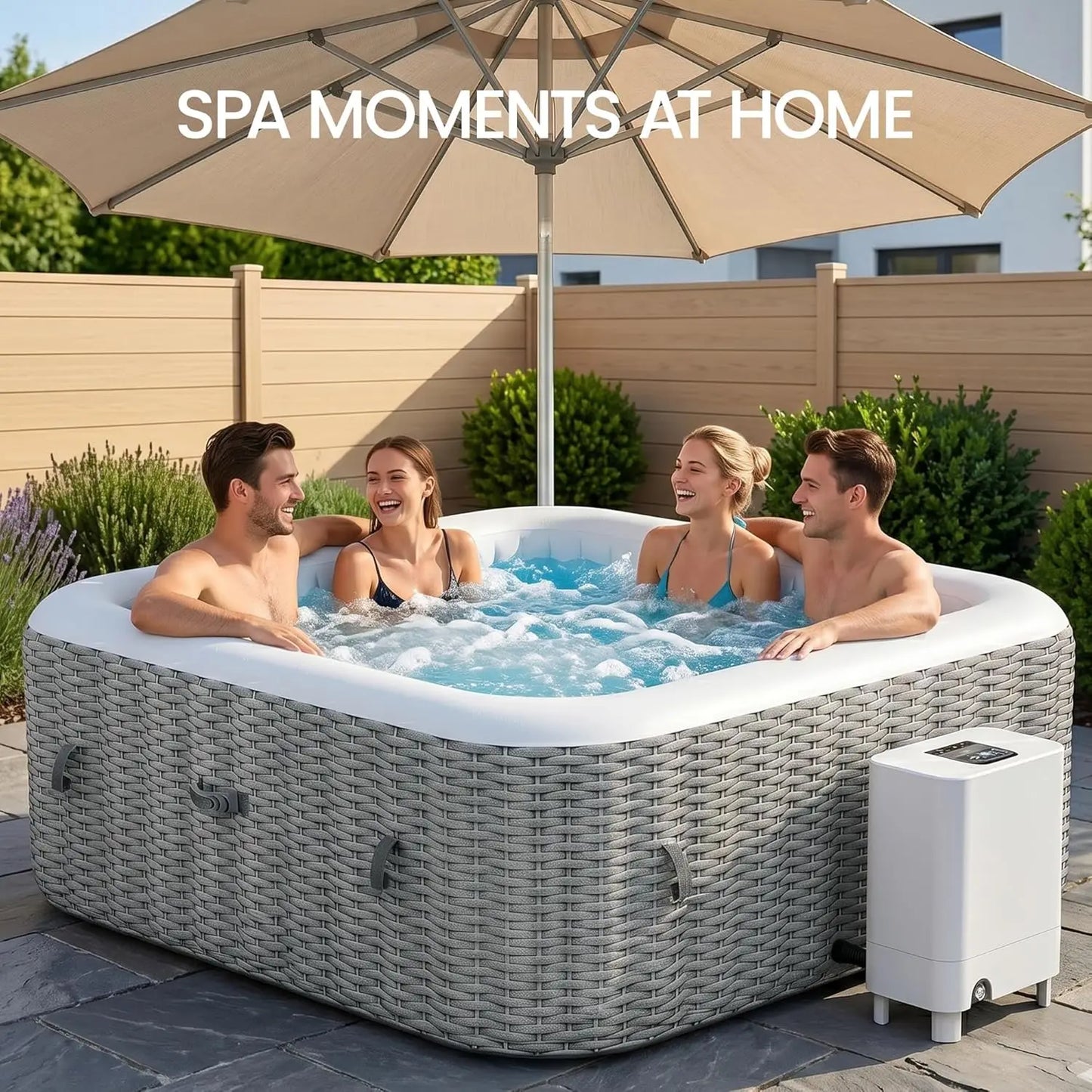 Inflatable Hot Tub Spa Set, Outdoor Bubble Massage Square Portable, 4-6 Person with External Pump, Custom