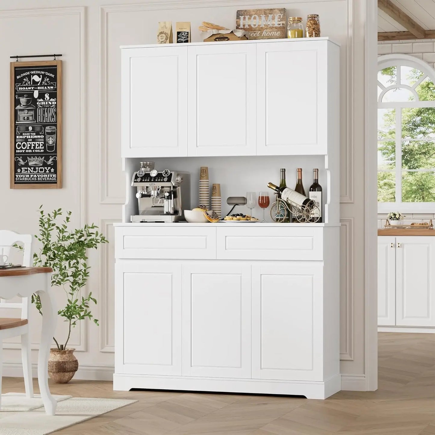 74" Pantry Cabinet, Tall Kitchen Pantry Cabinet with 6 Doors and 2 Drawers, Kitchen Hutch with Wide Countertop, Modern, Custom