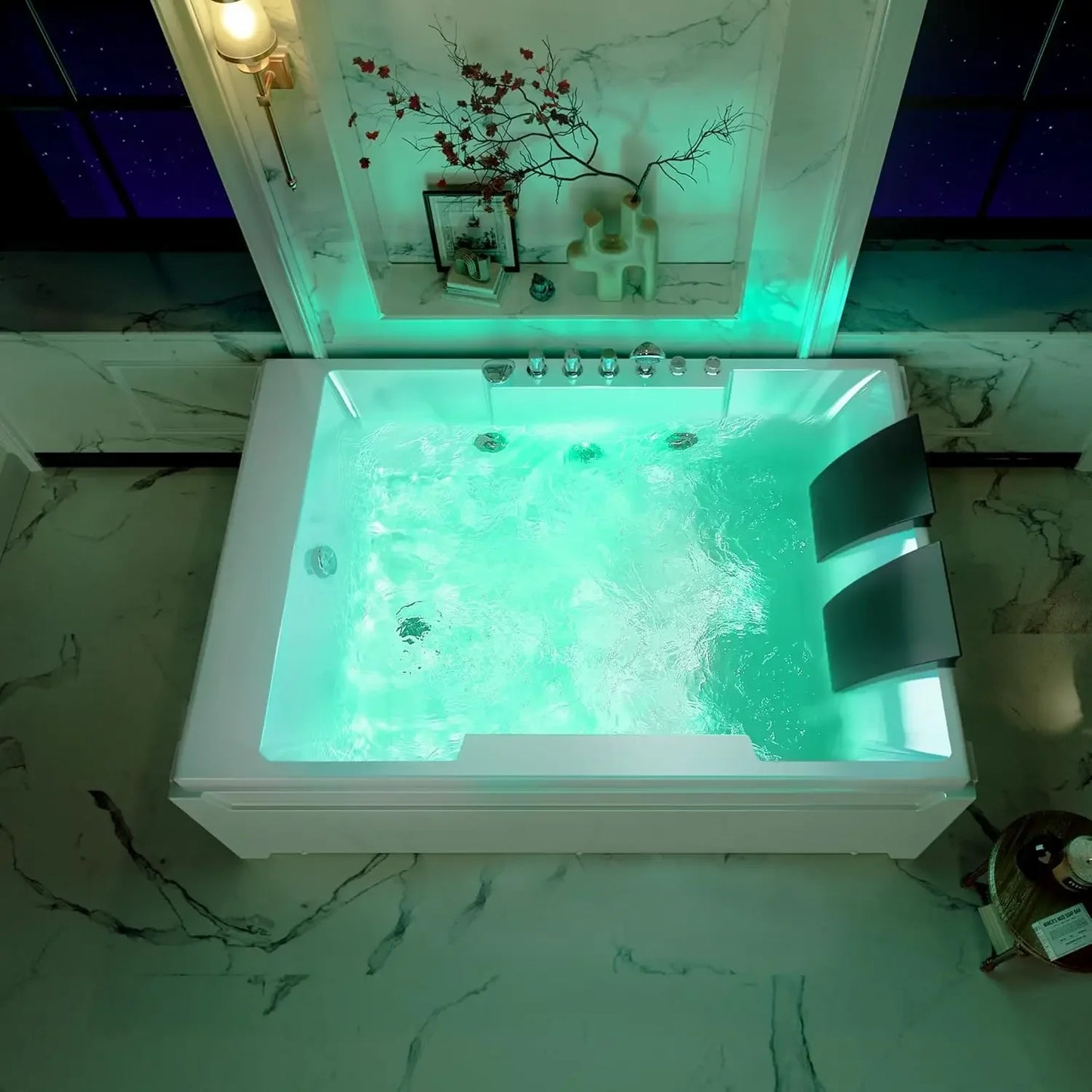 72-Inch Whirlpool Jetted Tub,Acrylic Hydro Massage Bathtub with 10 Jets,Alcove, Color-Changing LED Lights,2-Person Jetted Bath T